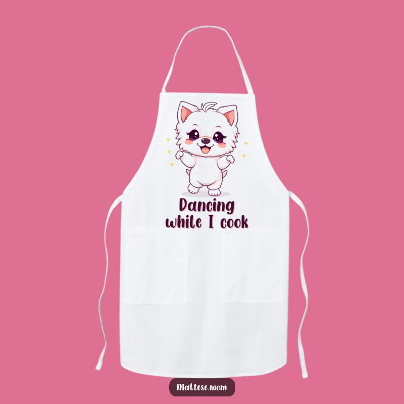 Funny Maltese Puppy Dancing Apron - Comical Kitchen Gift for Dog Lovers