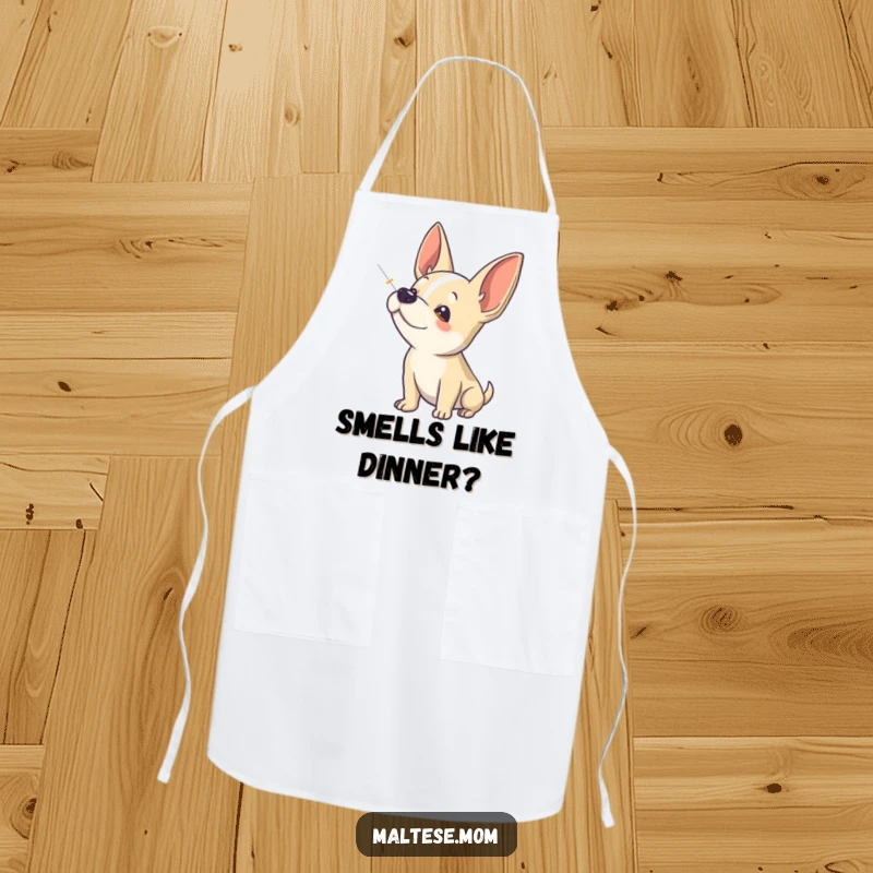 Funny Apron: A dog sniffs the air with alert ears and focused interest, adding a humorous touch to kitchen endeavors.
