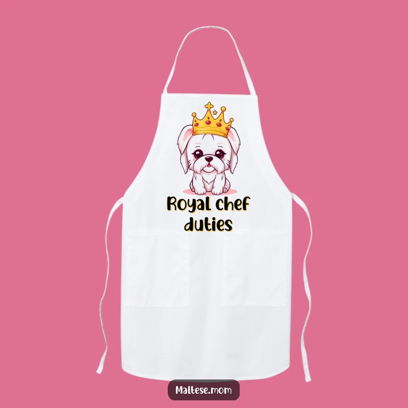 Funny Kawaii Maltese Crown Apron - Regal Amused Kitchen Gift