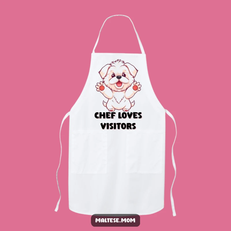 Funny Kawaii Maltese Dog Apron, Welcoming Bichon Kitchen Wear, Great Gift