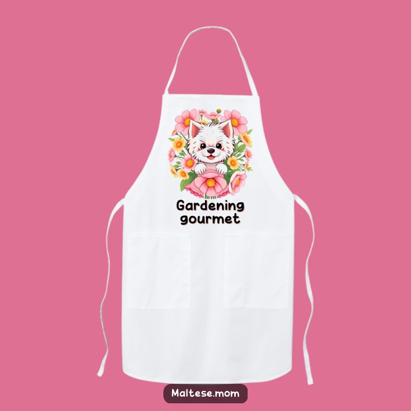 Funny Maltese Apron: Chef's Delight Pup Peeking from Flowers, Kitchen Funny Gift