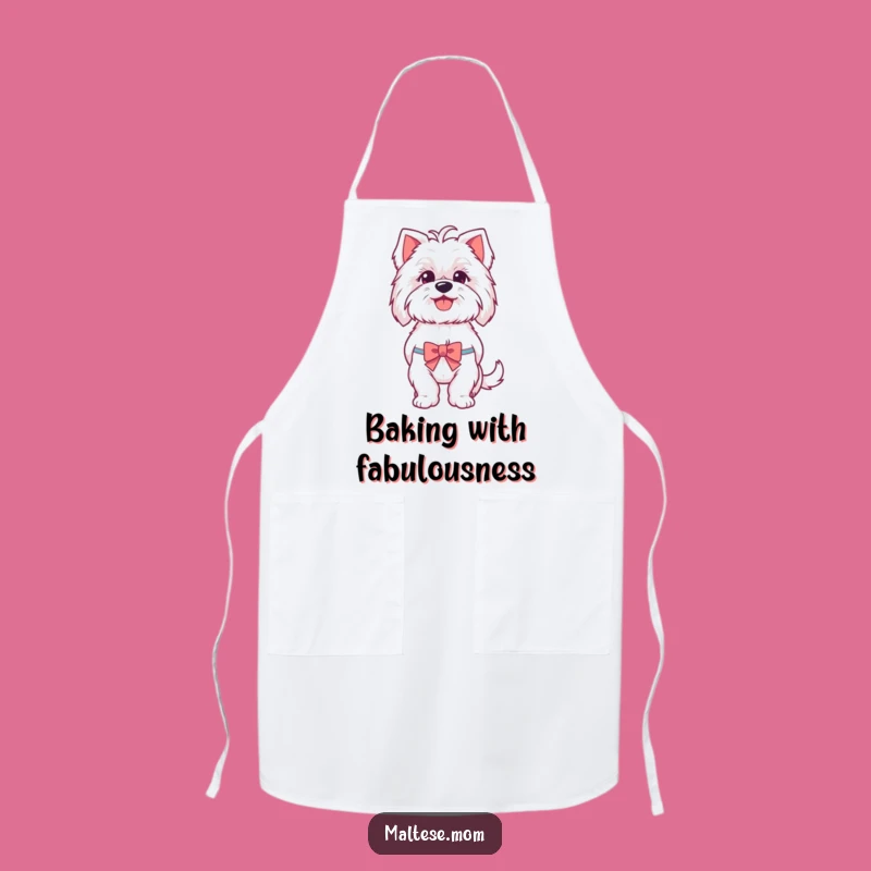 Funny Maltese Apron: Chef's Helper Happy Panting Pup with Tiny Bow, Kitchen Funny Gift