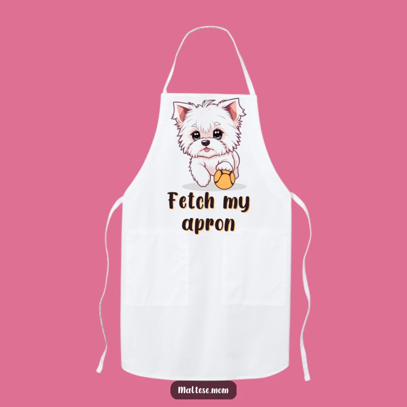 Funny Maltese Chasing Ball Apron - Kitchen Fun for Playful Cooks