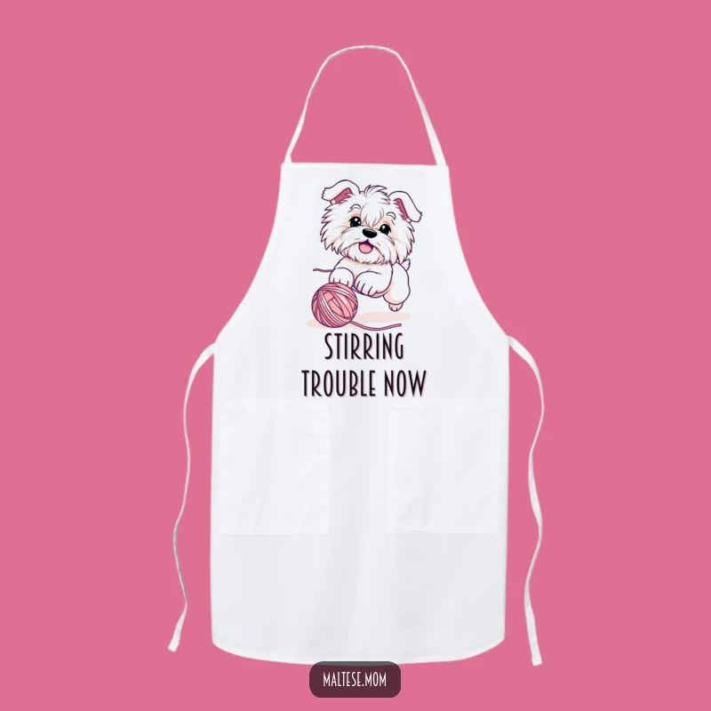 Funny Maltese Dog Yarn Chase Apron - Playful Chef Puppy Gift