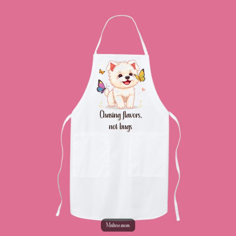 Funny Maltese Puppy Apron, Cute Butterfly Chase Kitchen Gift