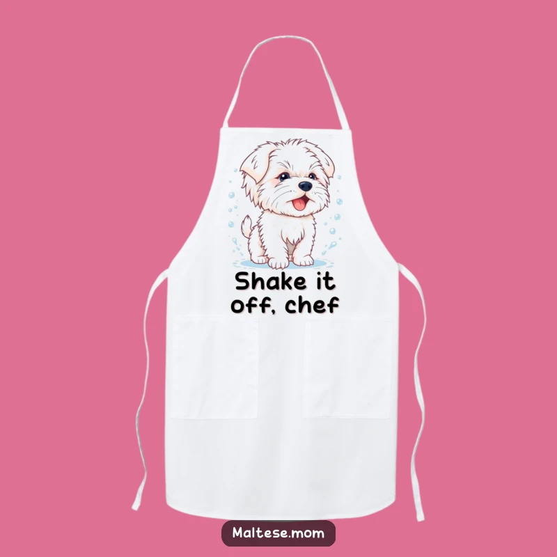 Funny Maltese Puppy Apron, Splashy Shake-Off Kitchen Gift