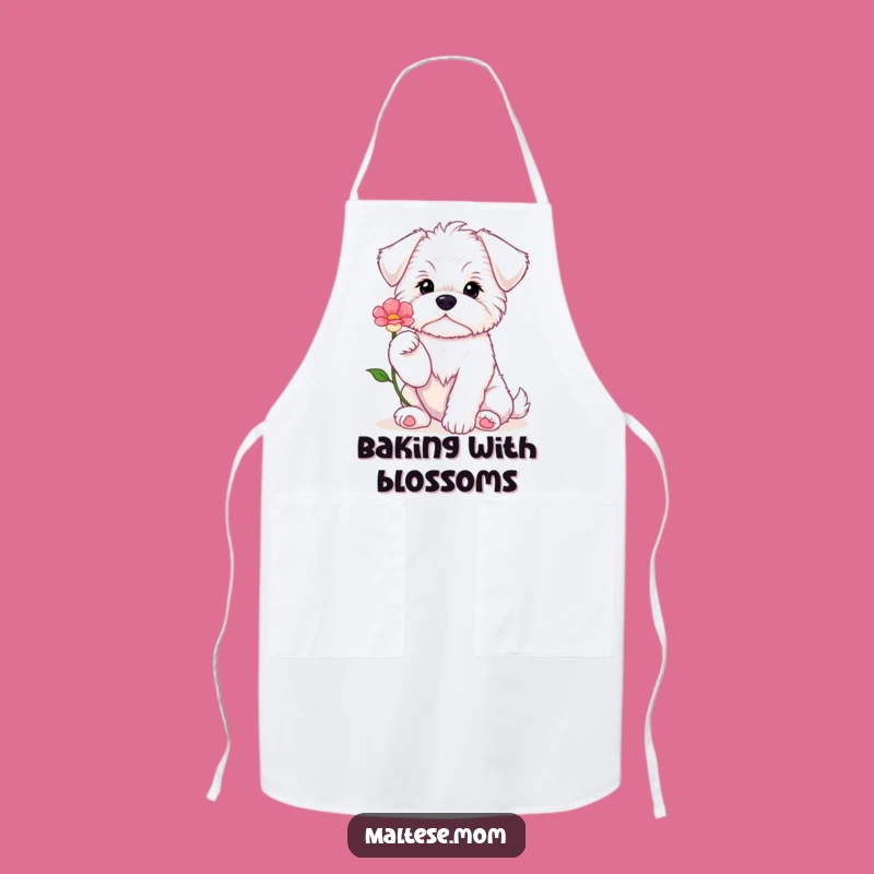 Funny Maltese Puppy Flower Apron - Comical Kitchen Gift for Dog Lovers