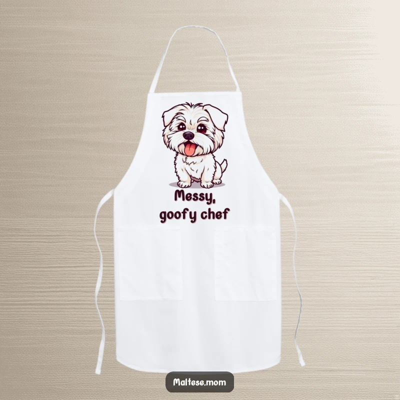 Funny Maltese Dog Apron: Kitchen wear with a dog in a silly pose, tongue out, making cooking a humorous and fun activity.