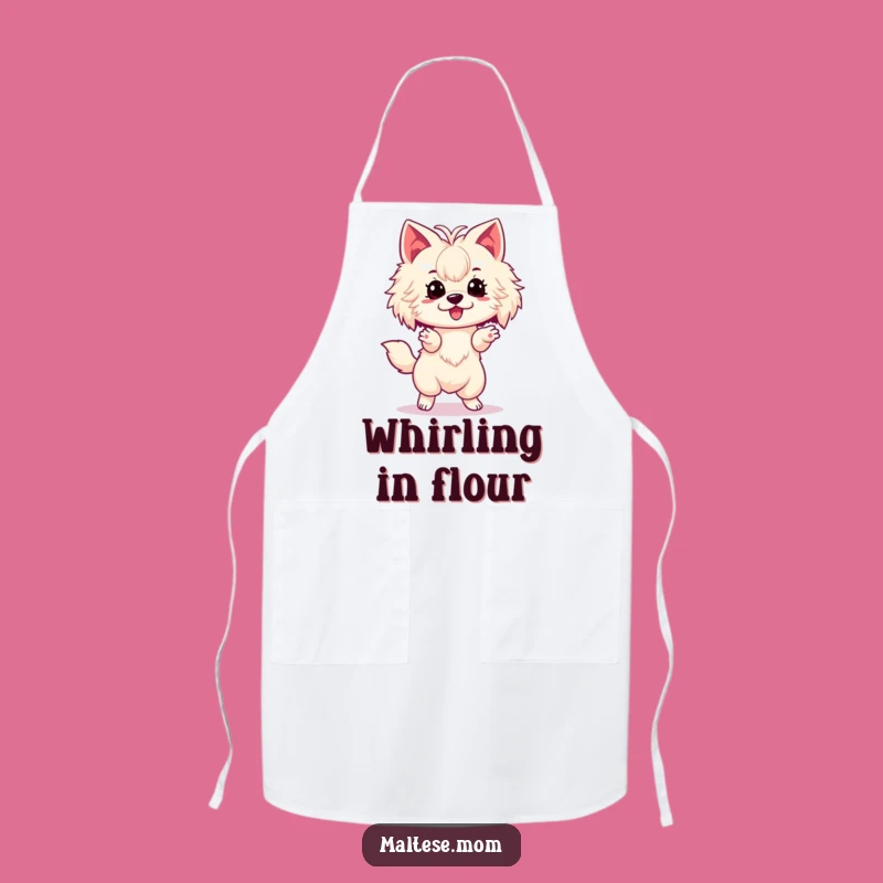 Funny Maltese Spin Apron: Chef Dog Lady in Excited Dance, Hilarious Kitchen Gift!