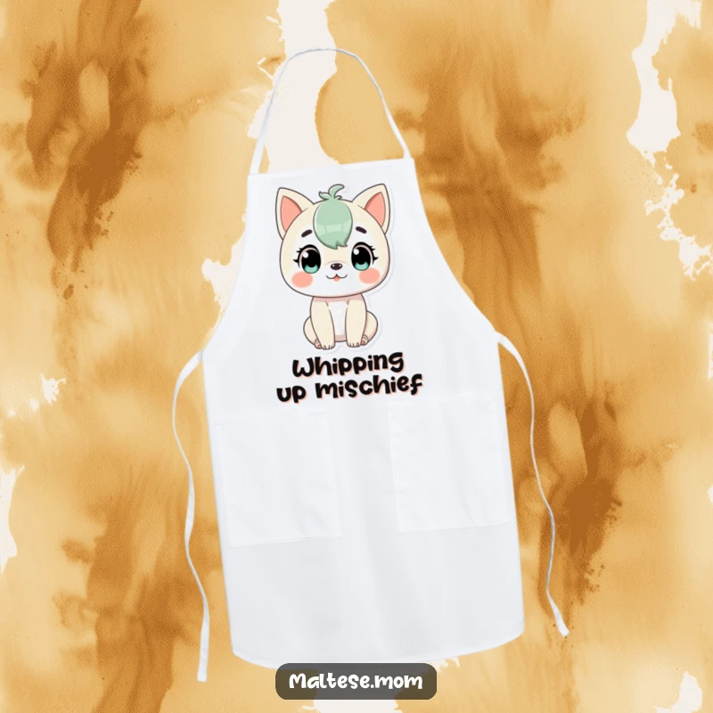 Funny Apron showing a character looking alert and ready for gentle play, perfect for adding a fun and engaging element to cooking.
