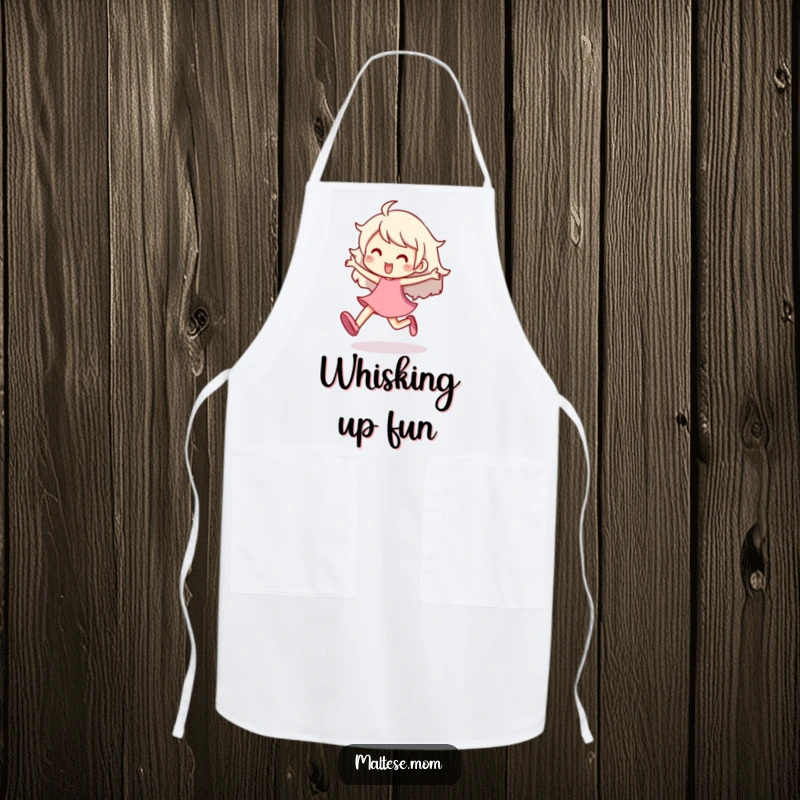 Funny Apron showing a character prancing with an energetic and lighthearted step, perfect for adding a fun, dynamic flair to cooking.