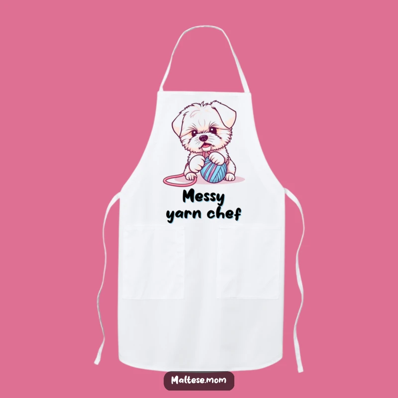 Funny Maltese Puppy Yarn Ball Tug Apron - Chef's Hilarious Kitchen Companion!