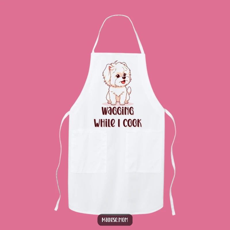 Funny Maltese Wagging Tail Apron: Kitchen Fun, Perfect Gift for Dog Lovers