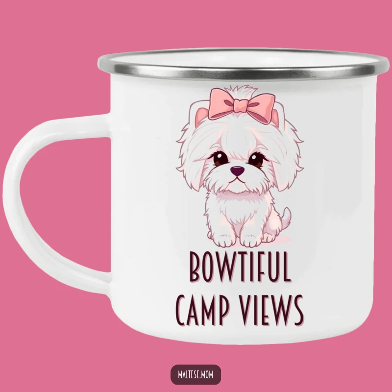 Durable Maltese Lady Camping Mug with Bow - Funny Outdoor Adventure Gift