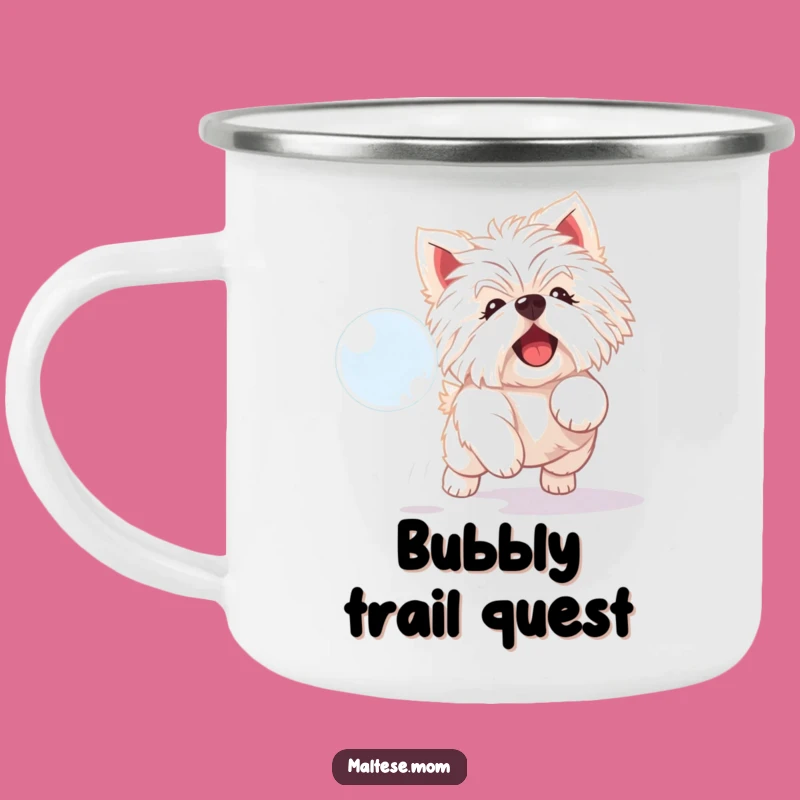 Funny Maltese Bubble Camping Mug: Playful Pooch Outdoor Sip