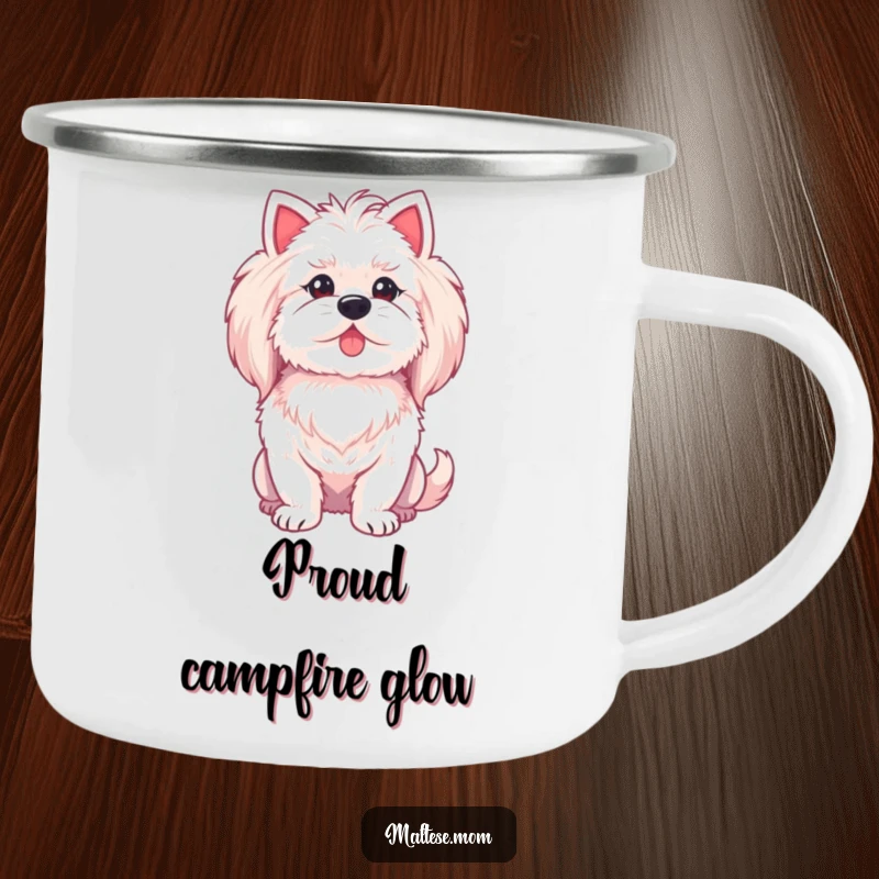 Funny Maltese lady dog camping mug, with a proud chest puff, durable for outdoor pride.
