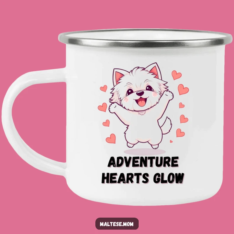 Funny Kawaii Maltese Dog Camping Mug, Bichon Jumping Enamel Cup, Gift