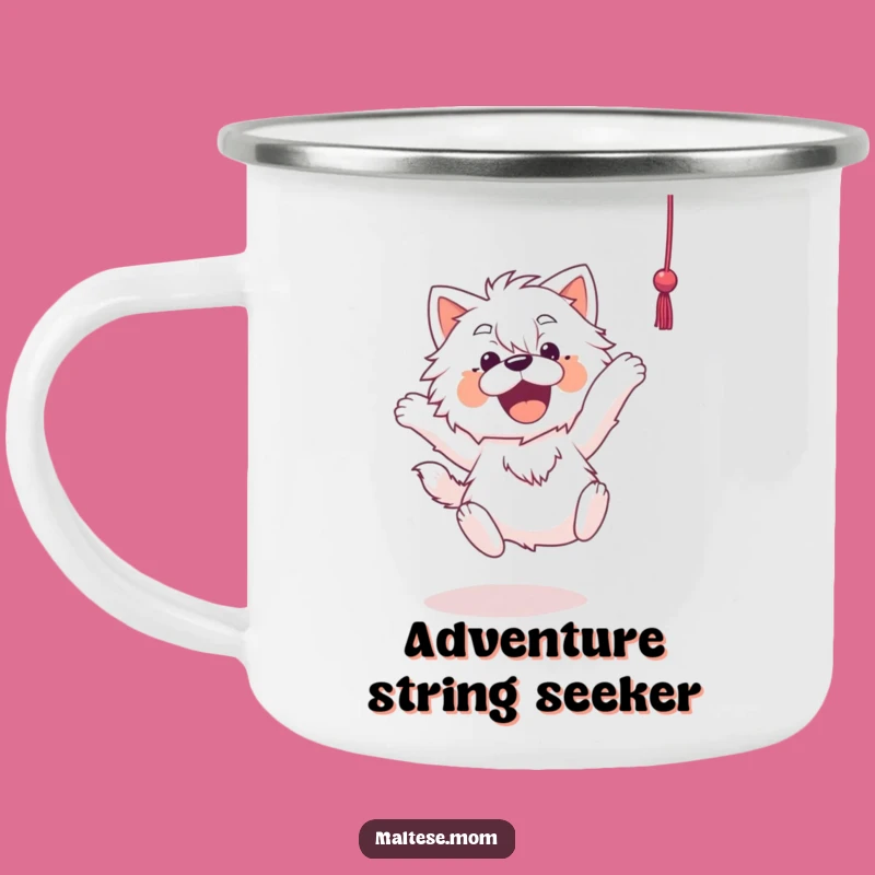 Funny Maltese Camping Mug: Adventure Pup Leaping for String, Outdoors Funny Gift