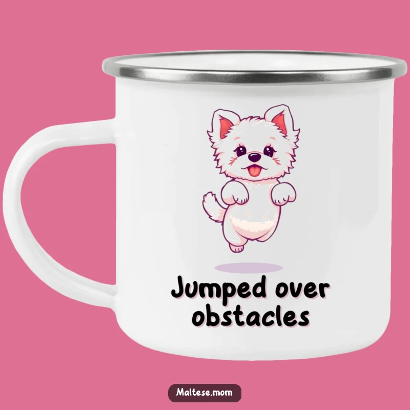 Funny Maltese Elegant Jump Camping Mug: Playful Outdoors, Perfect Gift