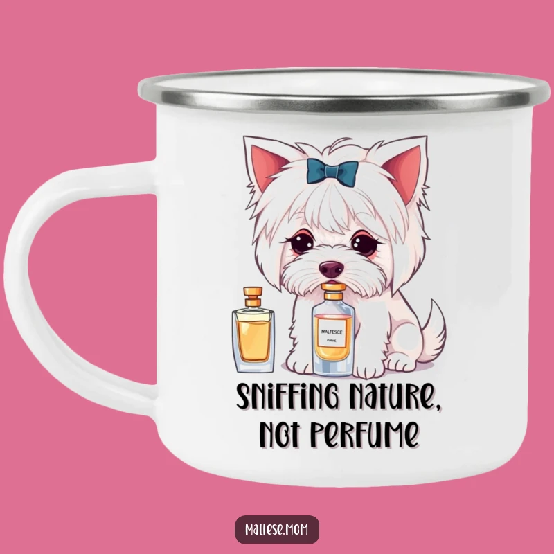 Funny Maltese Perfume Sniffing Camping Mug: Posh Outdoors, Perfect Gift