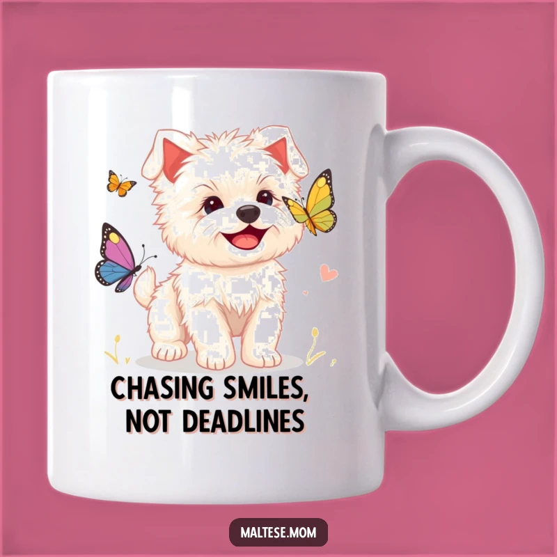 Funny Maltese Puppy Butterfly Mug, Adorable Puppy Chase Gift