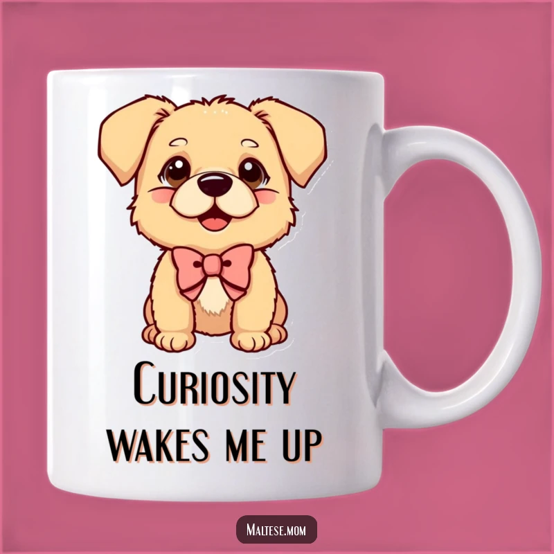 Funny Curious Dog Mug: Adorable Bow-Wearing Pup, Playful & Quirky Gift