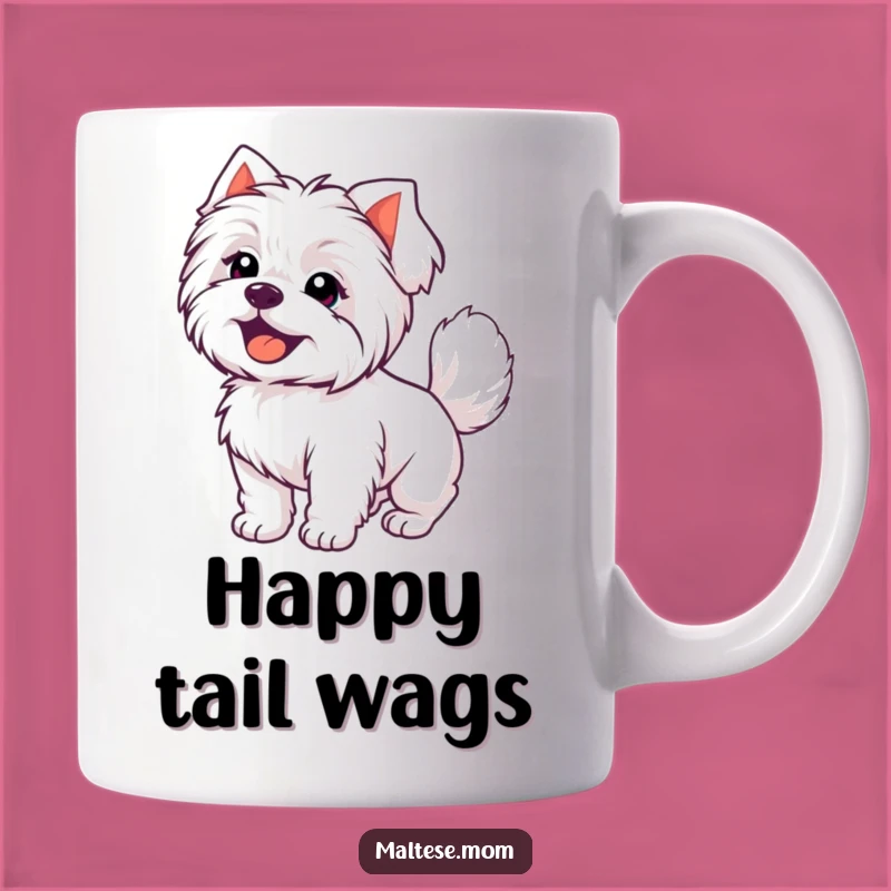 Funny Kawaii Maltese Happy Tail Mug: Hilarious Gift for Joyful Dog Lovers