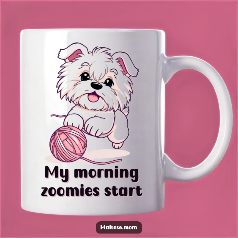 Funny Maltese Dog Yarn Chase Mug - Adorable Playful Puppy Gift
