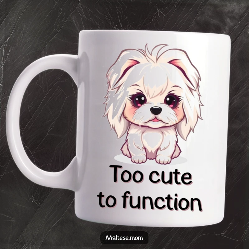 Funny Maltese Mug featuring a lady dog with a sweet, innocent gaze, radiating pure, gentle charm and lovable innocence.