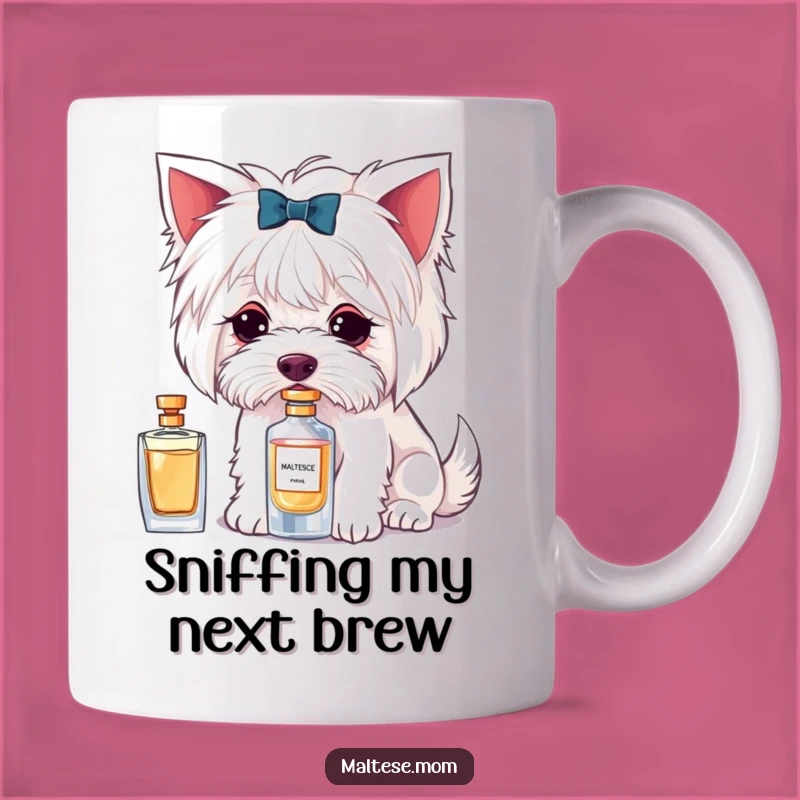 Funny Maltese Perfume Sniffing Mug: Posh Pup Design, Perfect Funny Gift
