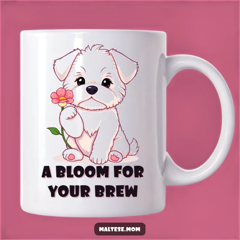 Funny Maltese Puppy Flower Offering Mug - Sweet & Adorable Dog Gift