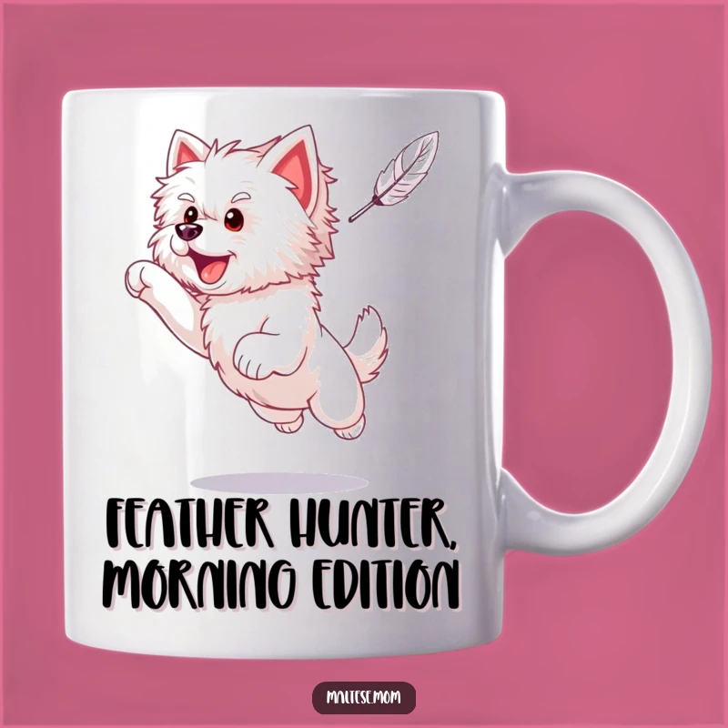 Funny Maltese Puppy Leaping for Feather Mug - Adorable Excitable Dog Gift