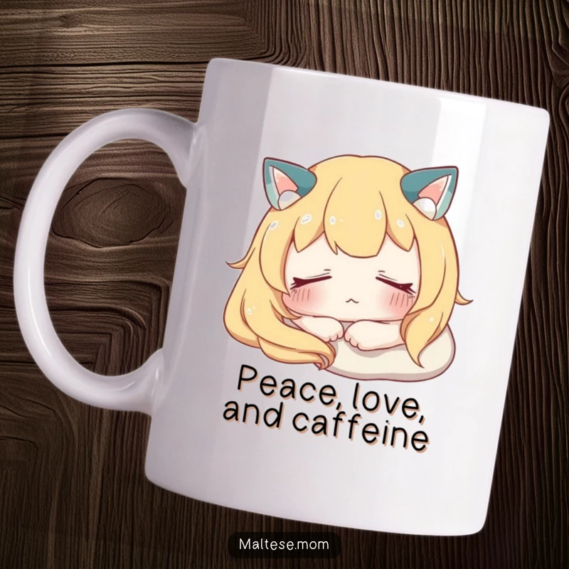 Funny Mug featuring a character resting peacefully with eyes softly closed, embodying calm, relaxation, and quiet contentment.
