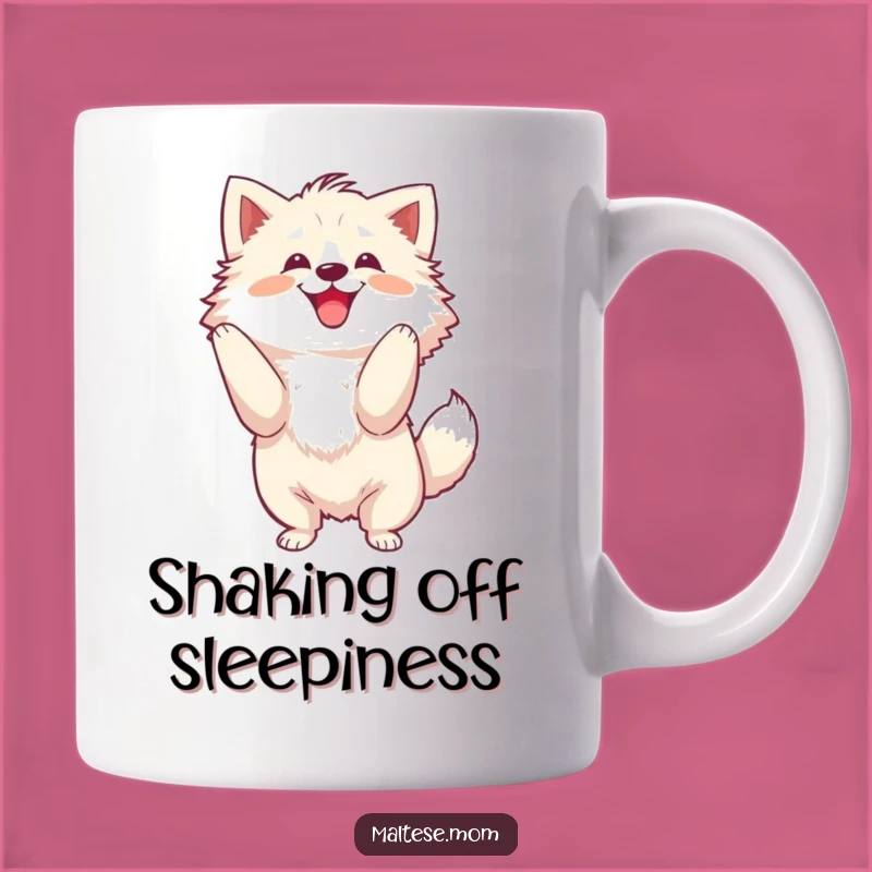 Funny Shaking Dog Mug: Joyful Fluffy Pup, Energetic & Hilarious Gift