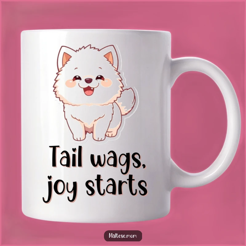 Funny Wagging Dog Mug: Adorable White Pooch Expressing Pure Joy, Perfect Gift