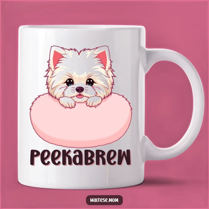 Funny Maltese Lady Mug: Cozy Peek, Pink Cushion, Hilarious Gift