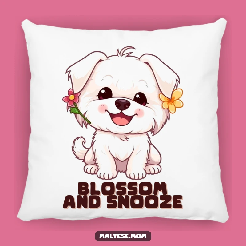 Funny Maltese Flower Pillow: Cozy Happy Pooch Accent