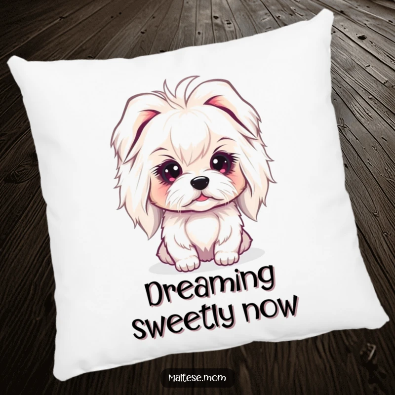 Funny Maltese Lady Dog Pillow featuring a sweet, innocent gaze, bringing cozy humor and gentle charm to sofas and beds.