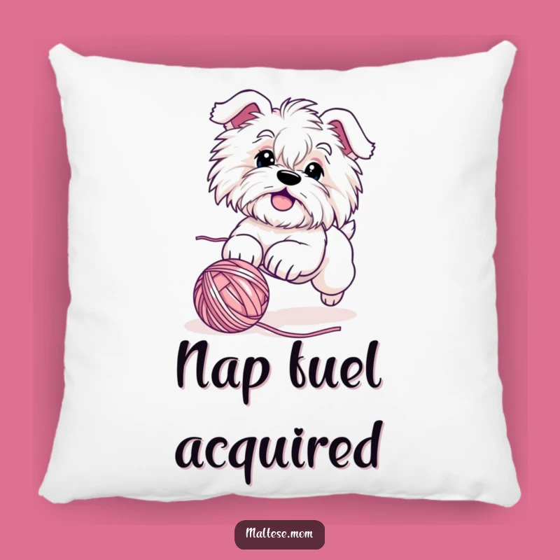 Funny Maltese Dog Yarn Chase Pillow - Cute Playful Accent Decor Gift