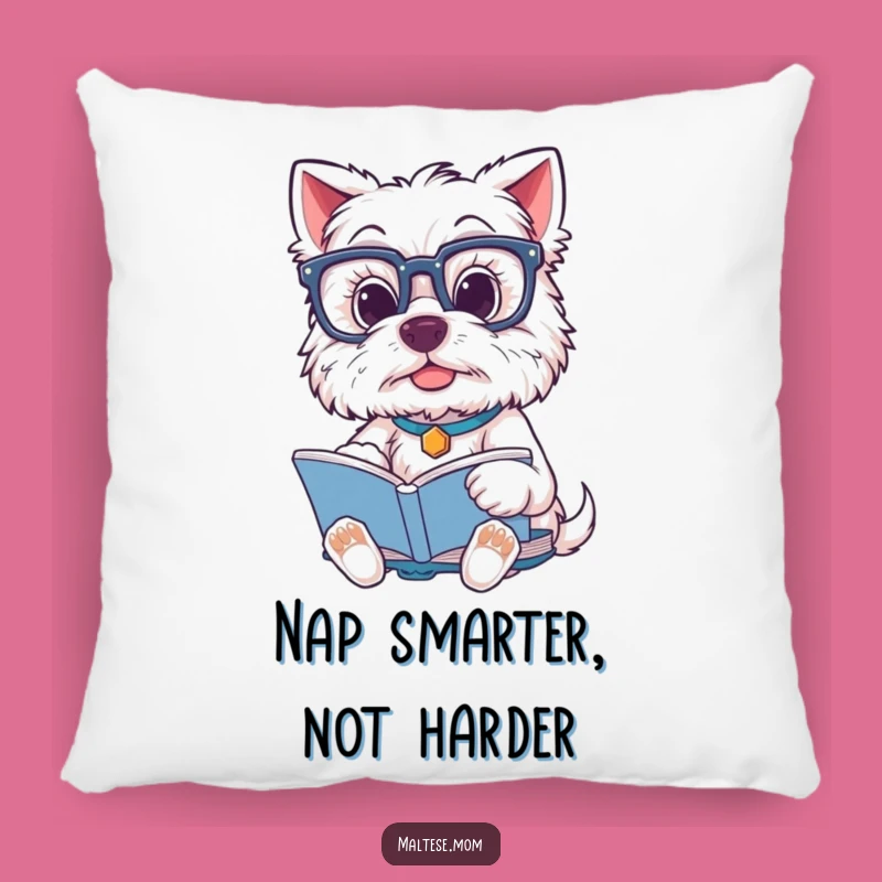 Funny Maltese Scholar Pillow: Cozy Cushion with a Witty, Bookish Pup!