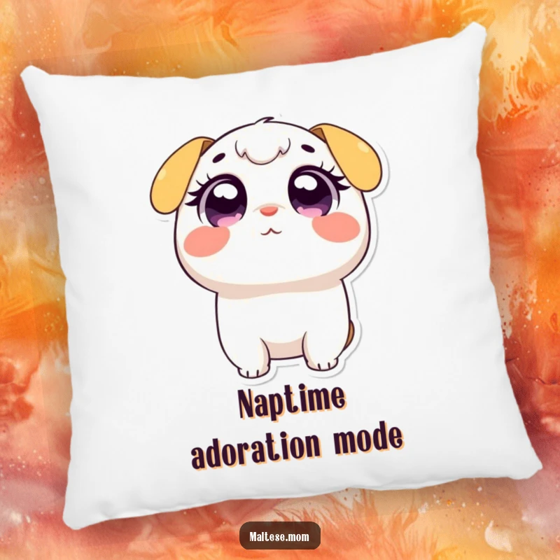 Funny pillow featuring a small, endearing character gazing upwards with large, expressive adoring eyes, offering cozy comfort and charm.