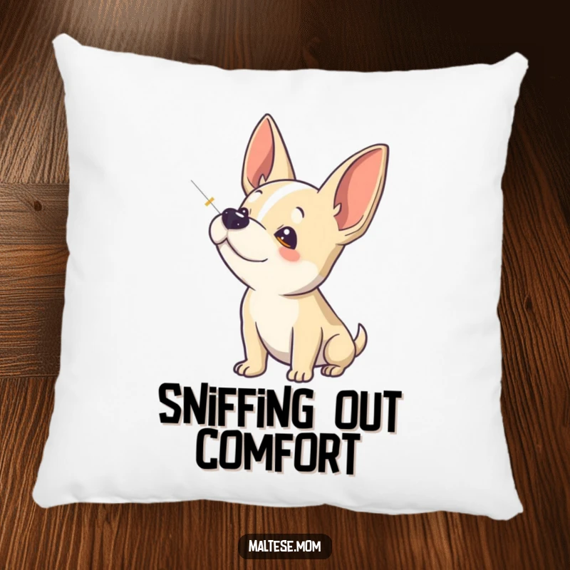 Funny Pillow: A dog sniffs the air with keen interest, ears perked, bringing a humorous and cozy investigative vibe.