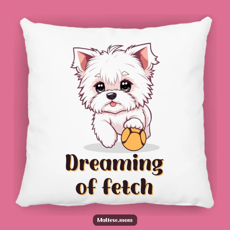 Soft Funny Maltese Chasing Ball Pillow - Playful Canine Comfort