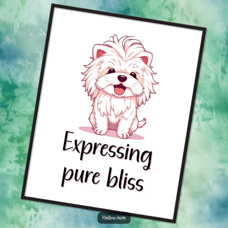 Funny Maltese Dog Digital Art Print: A Maltese with a fluffy mane shakes its head joyfully, adding a touch of playful delight.
