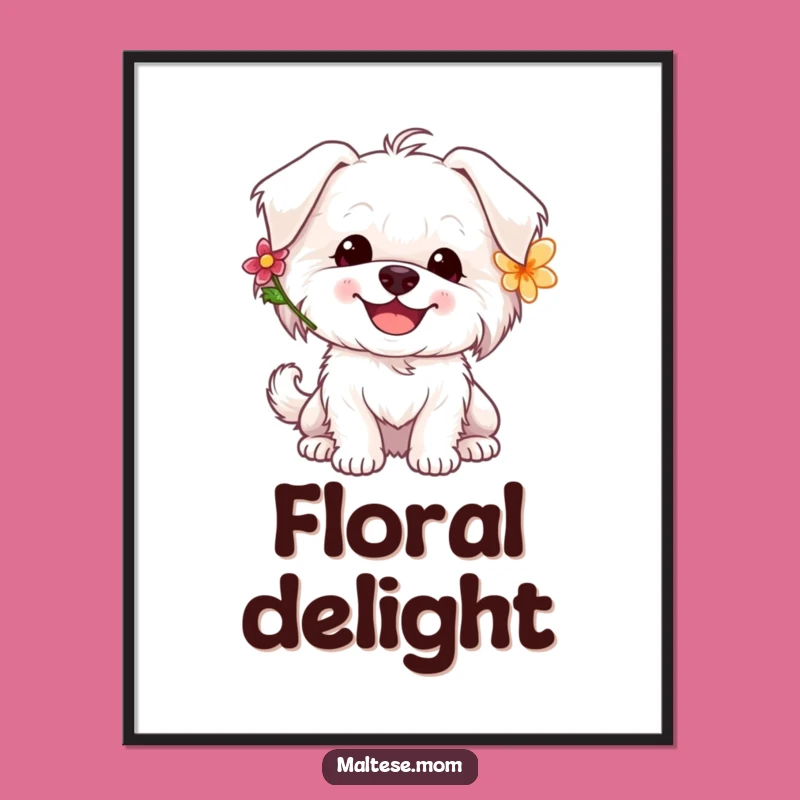 Funny Maltese Flower Digital Art: Happy Pooch Downloadable Print