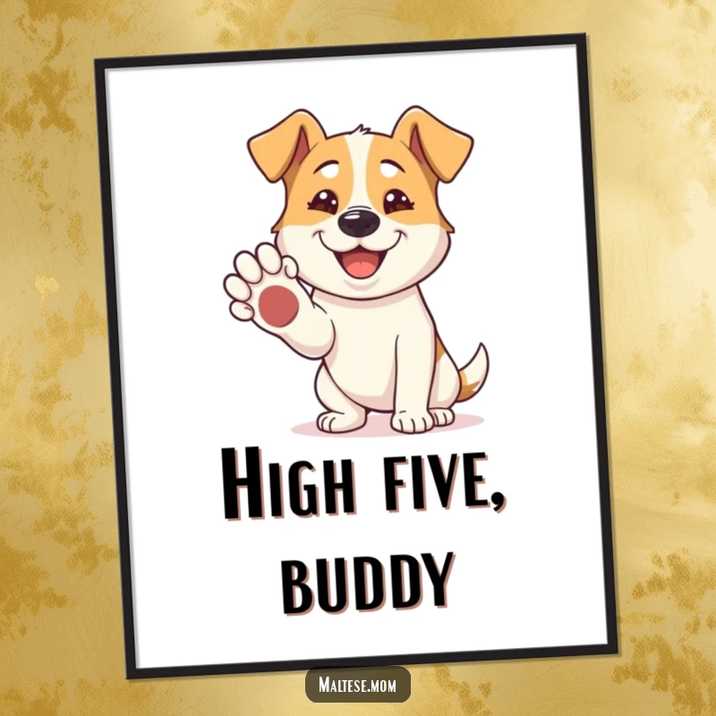 Funny Digital Art Print: A dog offers its paw for a shake, its wide grin exuding pure friendliness and a welcoming spirit.