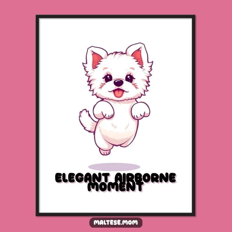 Funny Maltese Elegant Jump Digital Art: Graceful Print, Instant Decor Gift
