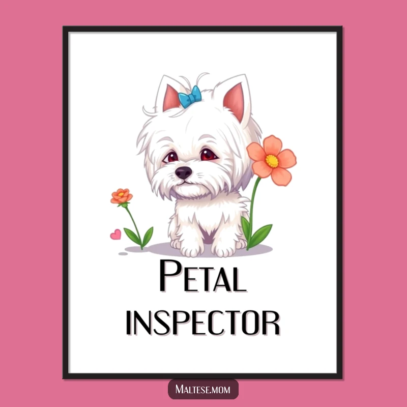 Funny Maltese Lady Digital Art: Floral Discovery, Instant Charm, Hilarious Gift