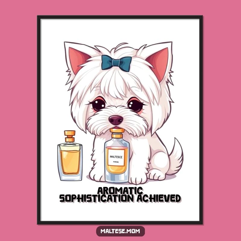 Funny Maltese Perfume Sniffing Digital Art: Chic Print, Instant Decor Gift