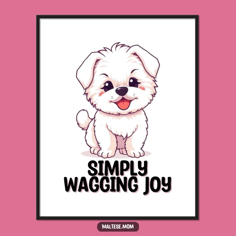 Funny Maltese Puppy Digital Print, Happy Tail Wagging Art